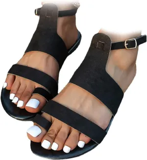 Women's Orthopedic Flat Sandals, Summer One Word Belt Solid Color Orthopedic Bunion Corrector Outer Wear Women's Roman Sandals, for Foot Correction Slippers