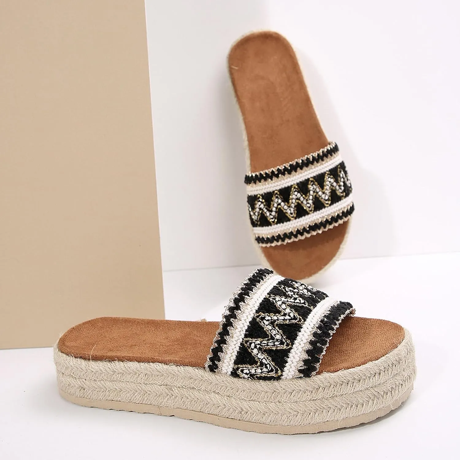 Womens Platform Sandals Comfort Casual Espadrilles Slip On Slippers Boho Beach Vacation Slides Shoes Summer Essential