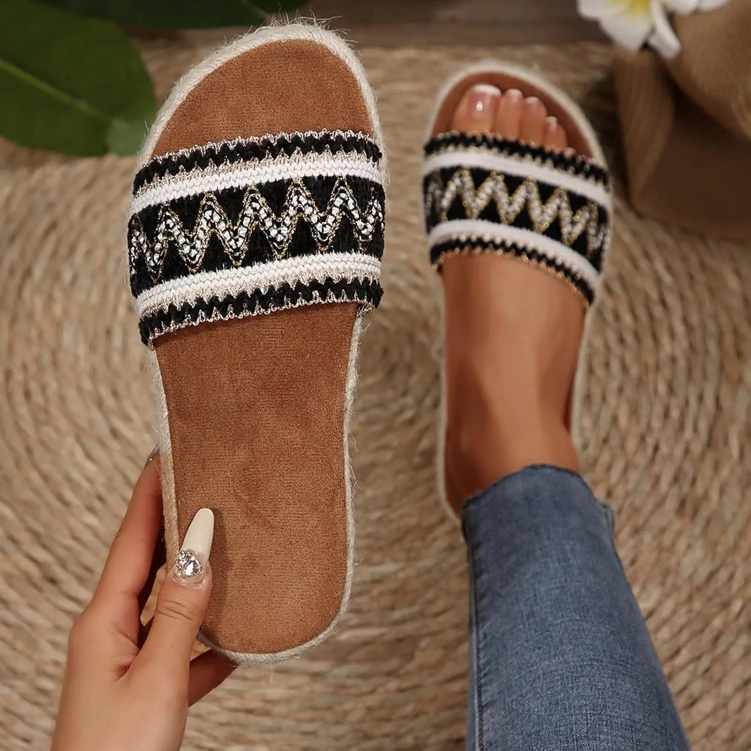 Womens Platform Sandals Comfort Casual Espadrilles Slip On Slippers Boho Beach Vacation Slides Shoes Summer Essential