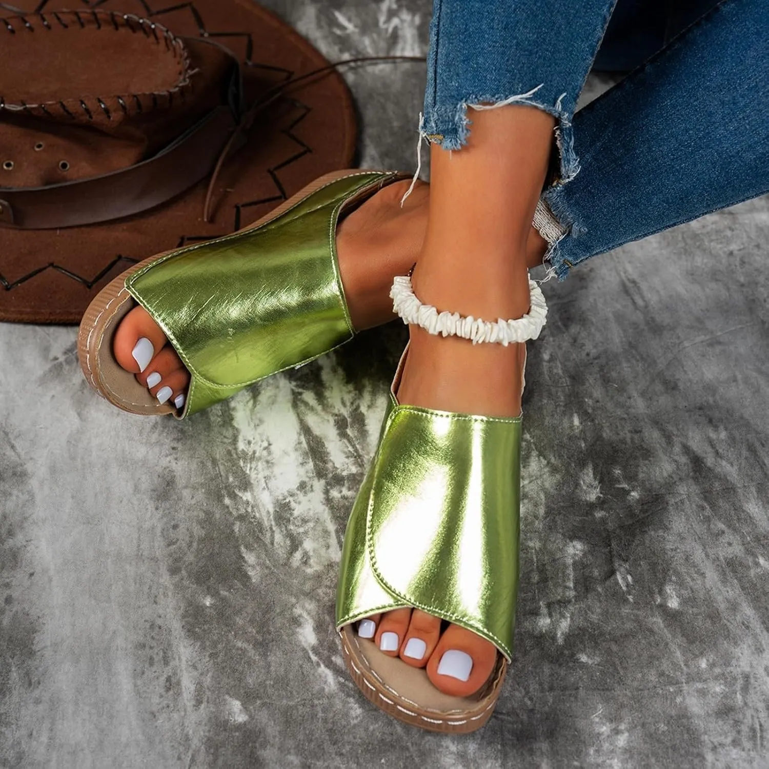 Women's Platform Wedge Sandals Slip On Peep Toe High Heel Sandal Comfortable Orthopedic Damping Sole Sandals Womens Dressy Summer Lightweight Flip Flops Casual Arch Support Walking Wedges Slippers