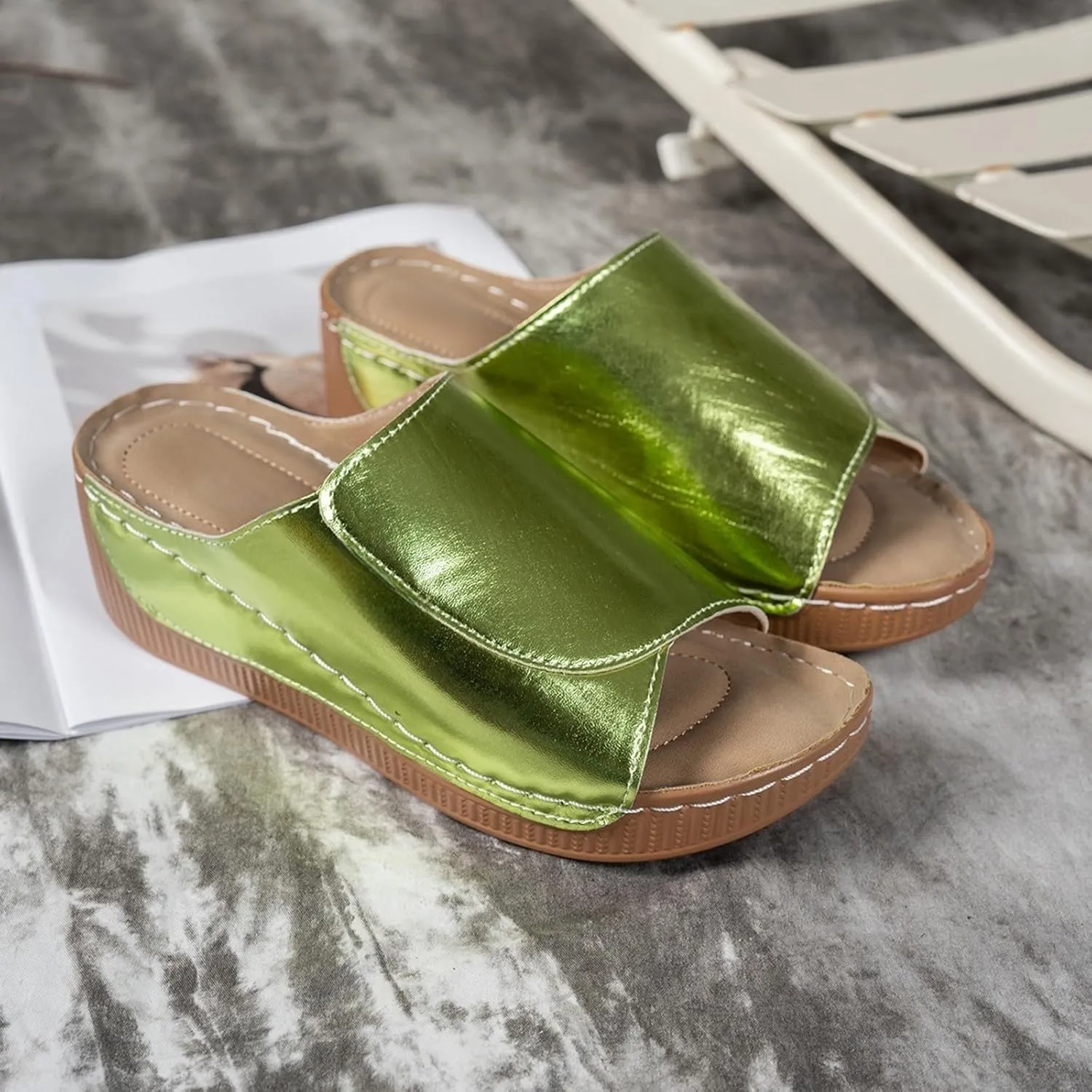 Women's Platform Wedge Sandals Slip On Peep Toe High Heel Sandal Comfortable Orthopedic Damping Sole Sandals Womens Dressy Summer Lightweight Flip Flops Casual Arch Support Walking Wedges Slippers