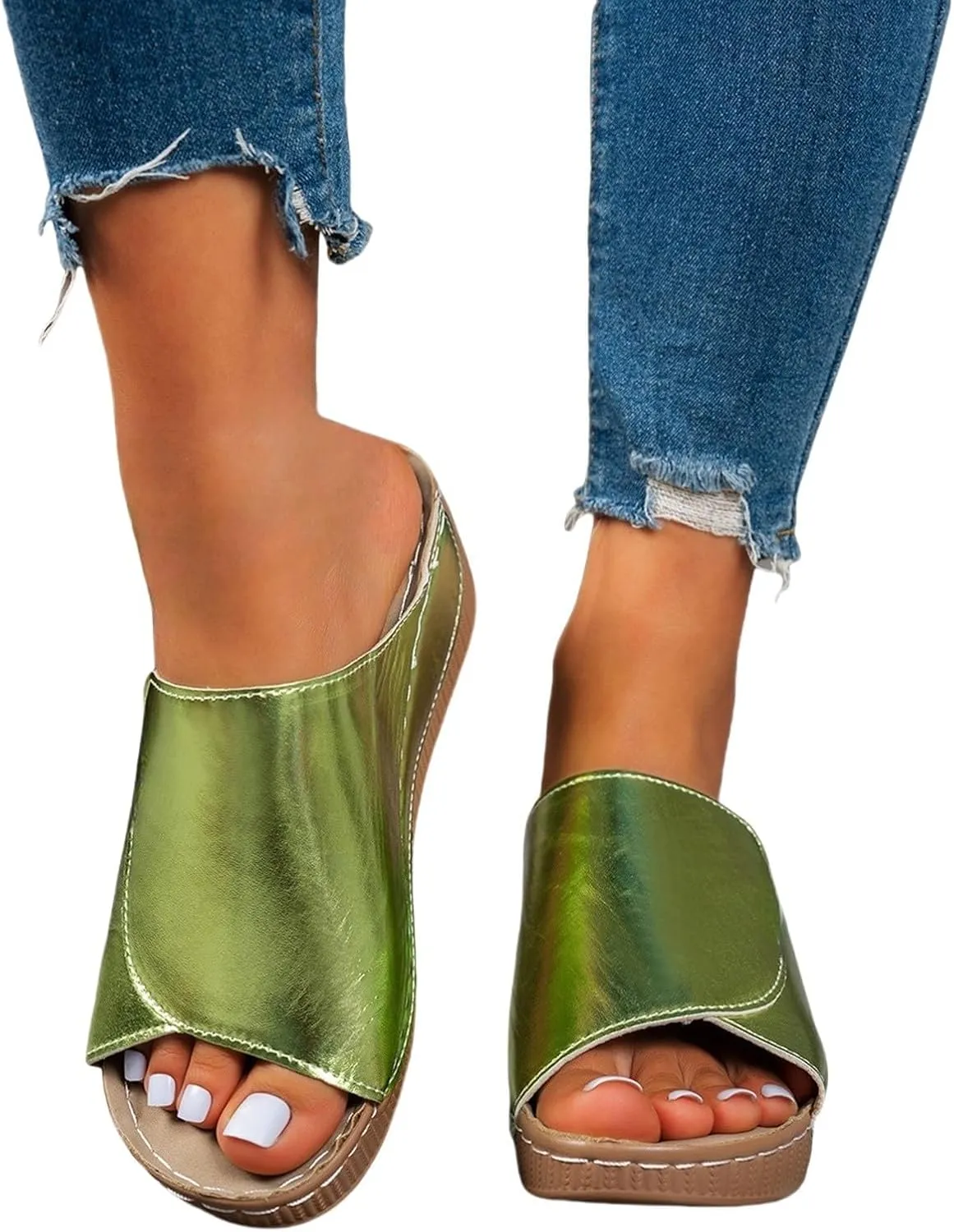 Women's Platform Wedge Sandals Slip On Peep Toe High Heel Sandal Comfortable Orthopedic Damping Sole Sandals Womens Dressy Summer Lightweight Flip Flops Casual Arch Support Walking Wedges Slippers