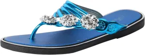 Women's Rhinestone Flat Sandals Casual Summer Open Toe Sandal Fashion Shoes Denim Slip on Open Toe Slippers