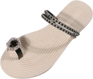 Women's Rhinestone Flat Sandals Summer Orthopedic Flip Flops with Clip Toe Ringbeadeed Rhinestone Crystal Jeweled Sandals Beach Oceanside Holiday Outdoor Slippers