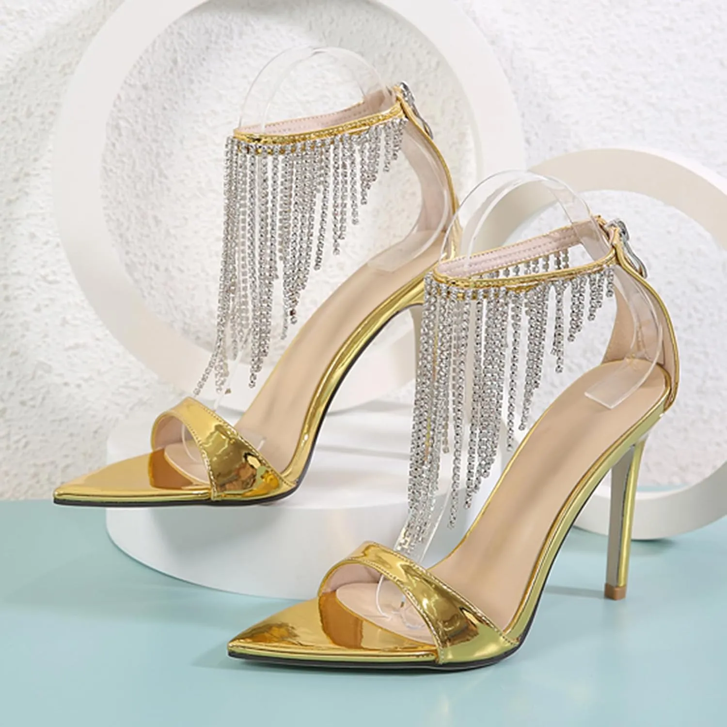 Women's Rhinestone Tassel Stiletto Heeled Sandals
