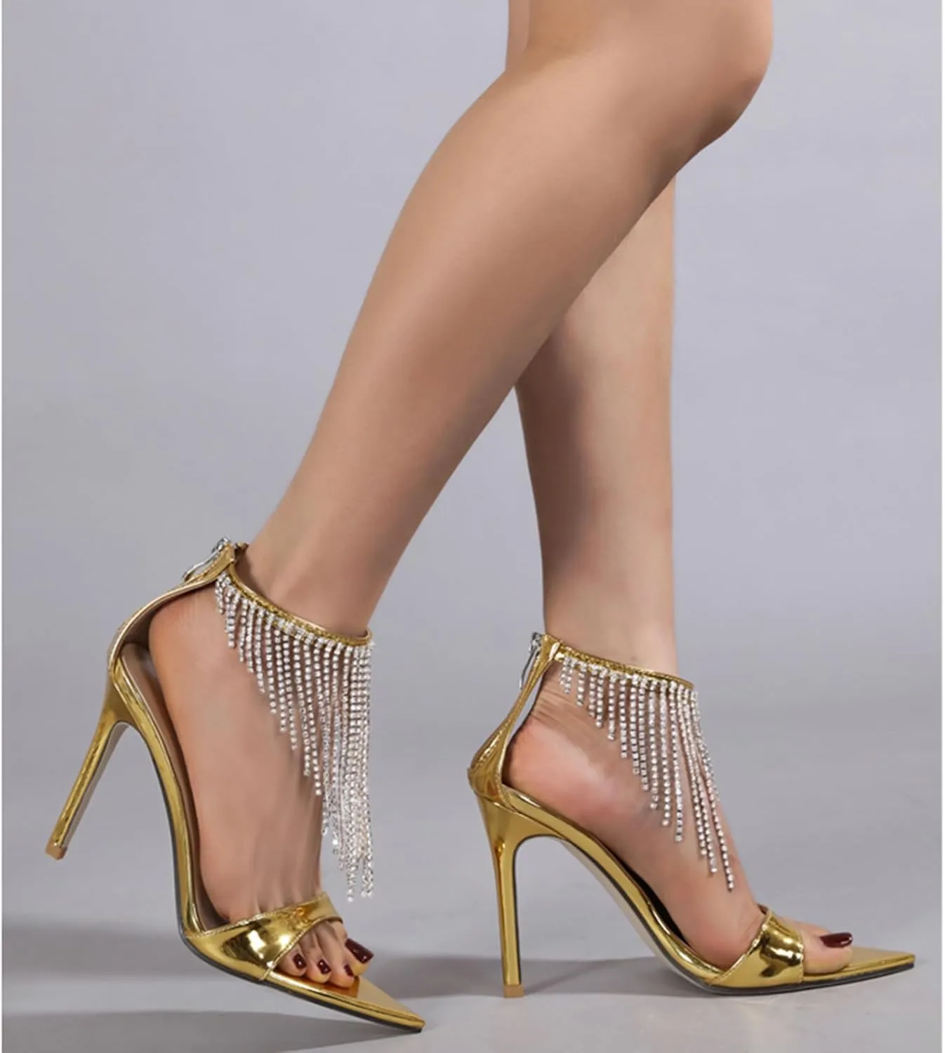 Women's Rhinestone Tassel Stiletto Heeled Sandals