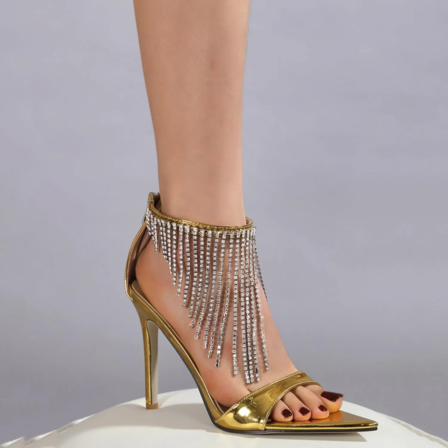 Women's Rhinestone Tassel Stiletto Heeled Sandals
