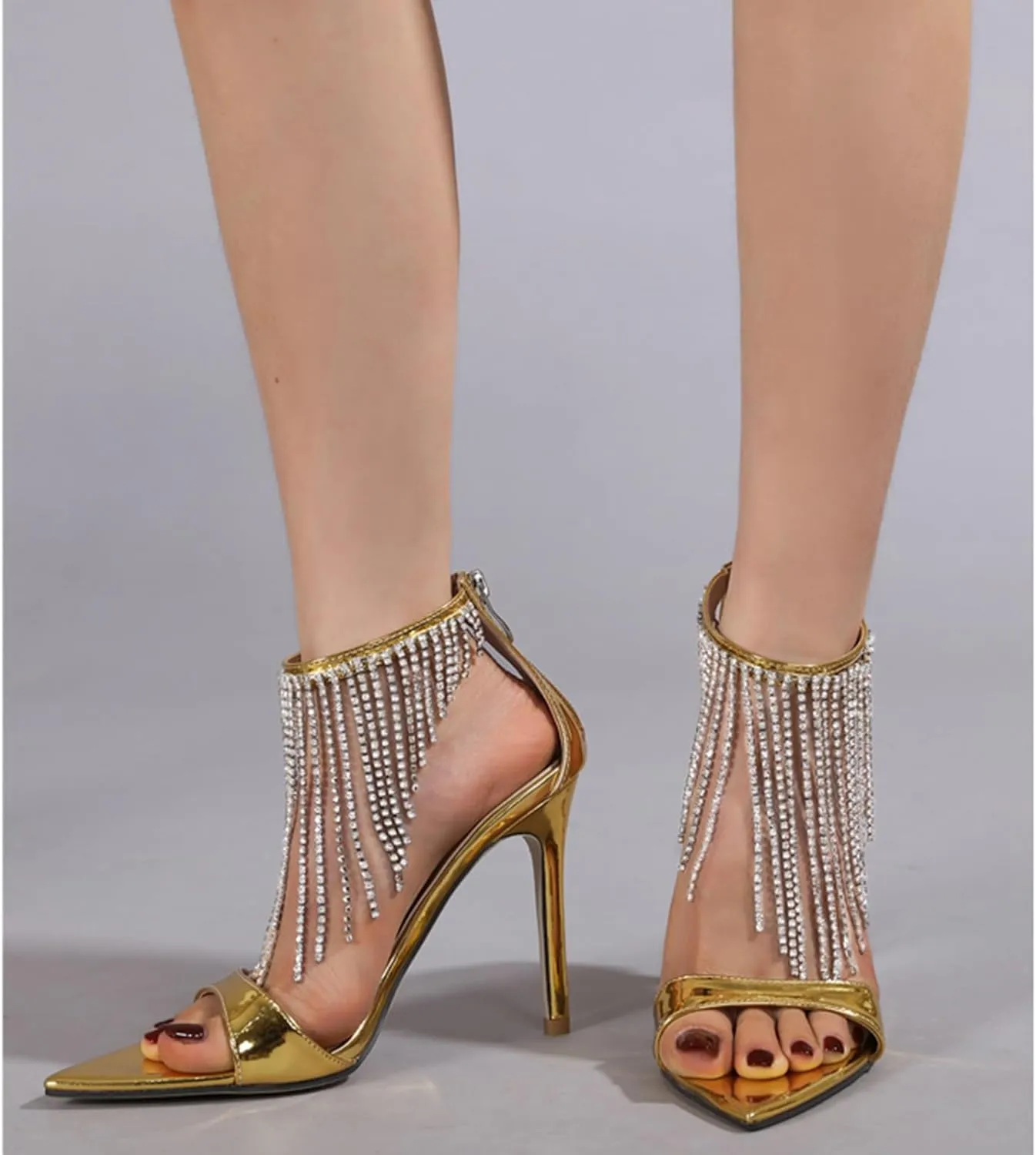 Women's Rhinestone Tassel Stiletto Heeled Sandals