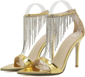 Women's Rhinestone Tassel Stiletto Heeled Sandals