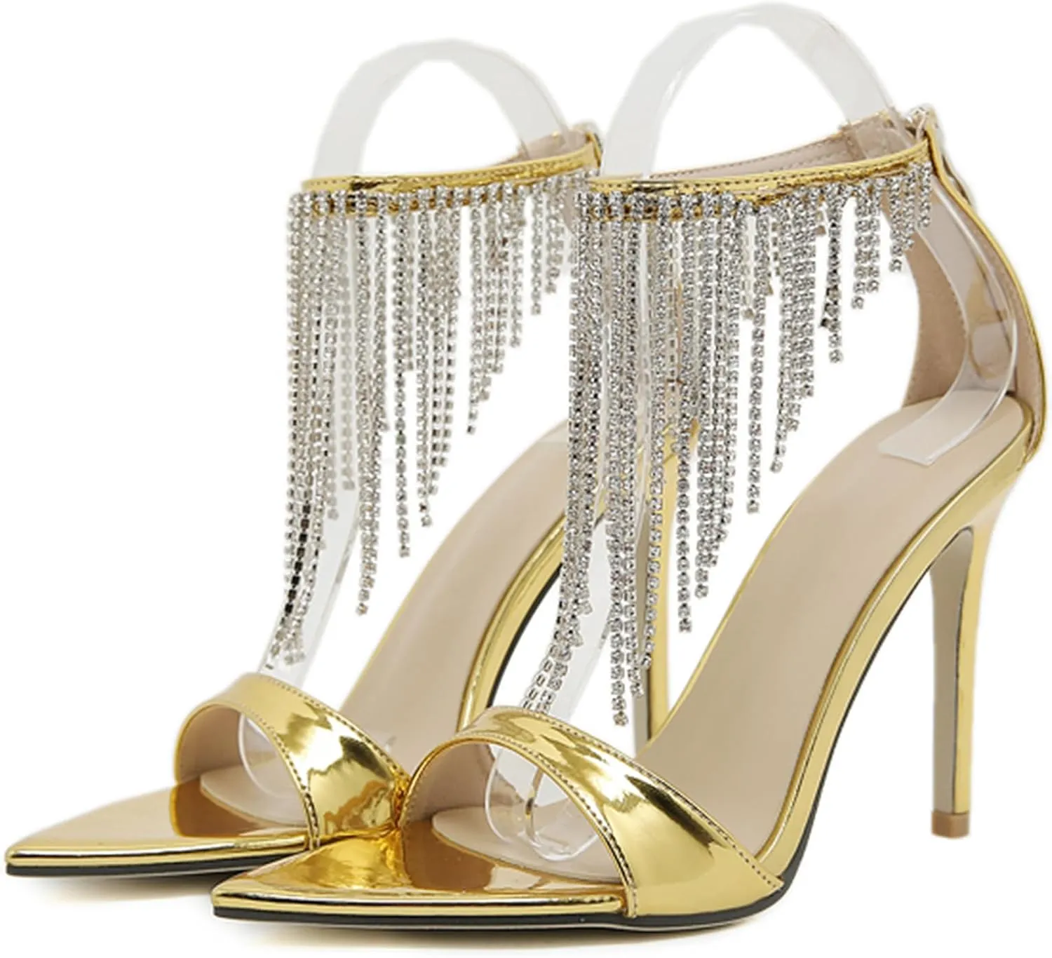 Women's Rhinestone Tassel Stiletto Heeled Sandals
