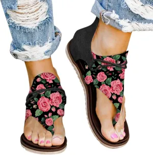 Women's Sandals Dressy, Womens Wedge Sandals Arch Support Slip On Orthopedic Flip Flops Flat Clip Toe Sandals