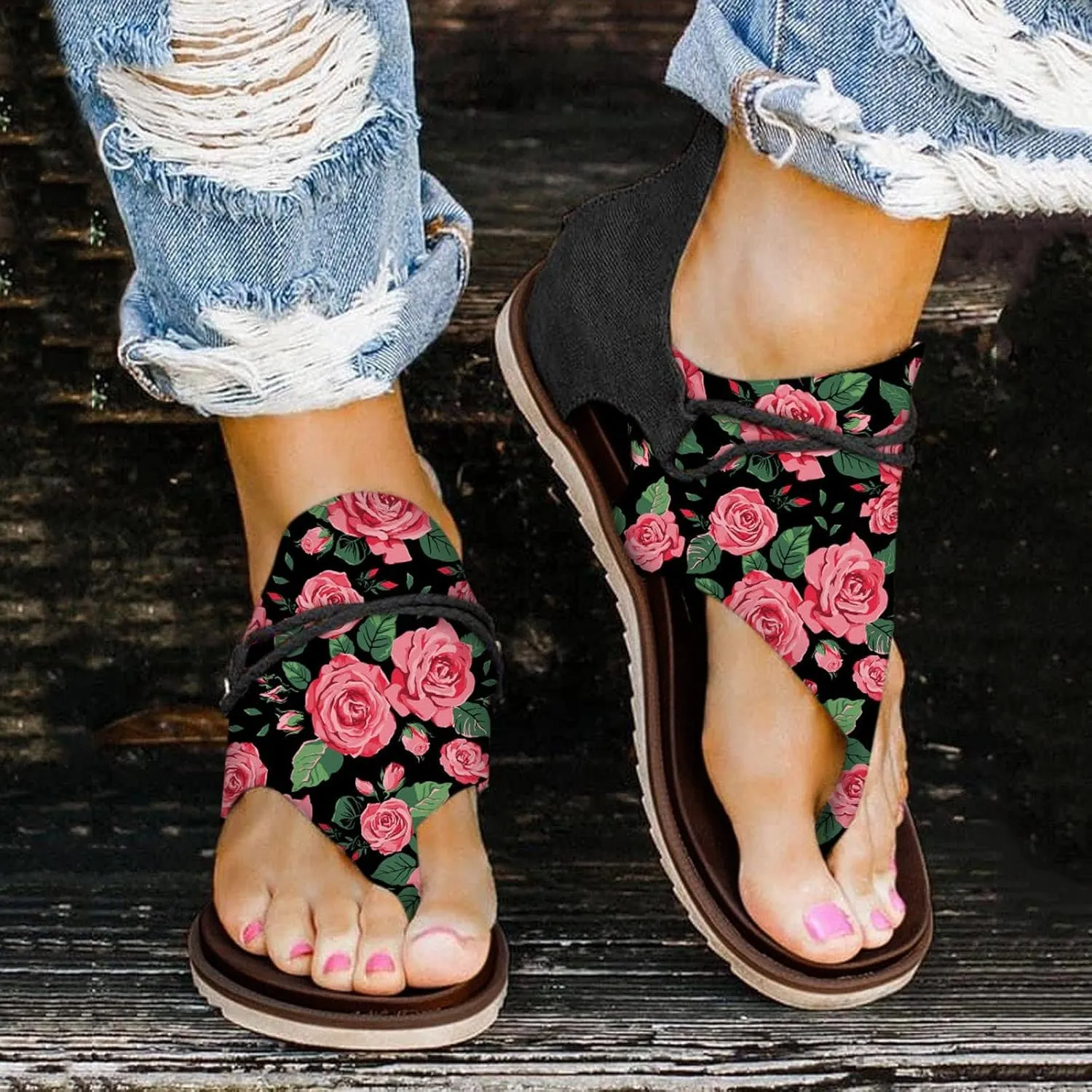 Women's Sandals Dressy, Womens Wedge Sandals Arch Support Slip On Orthopedic Flip Flops Flat Clip Toe Sandals