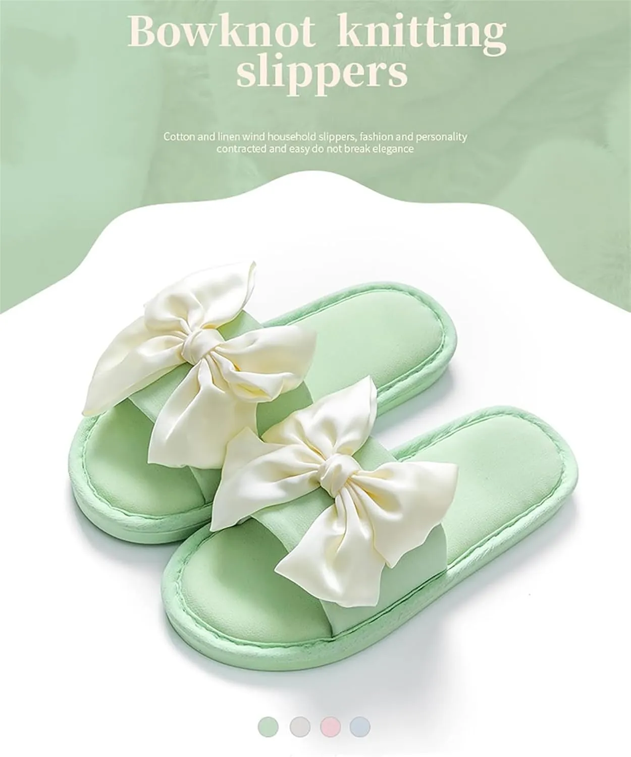 Women's Slides Sandals Comfortable Bow Knot Beach Slippers Casual Summer Flats Non-Slip House Slippers Fashion Round Open Toe Sandals Ladies Trendy Bedroom Slipper