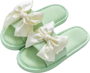 Women's Slides Sandals Comfortable Bow Knot Beach Slippers Casual Summer Flats Non-Slip House Slippers Fashion Round Open Toe Sandals Ladies Trendy Bedroom Slipper