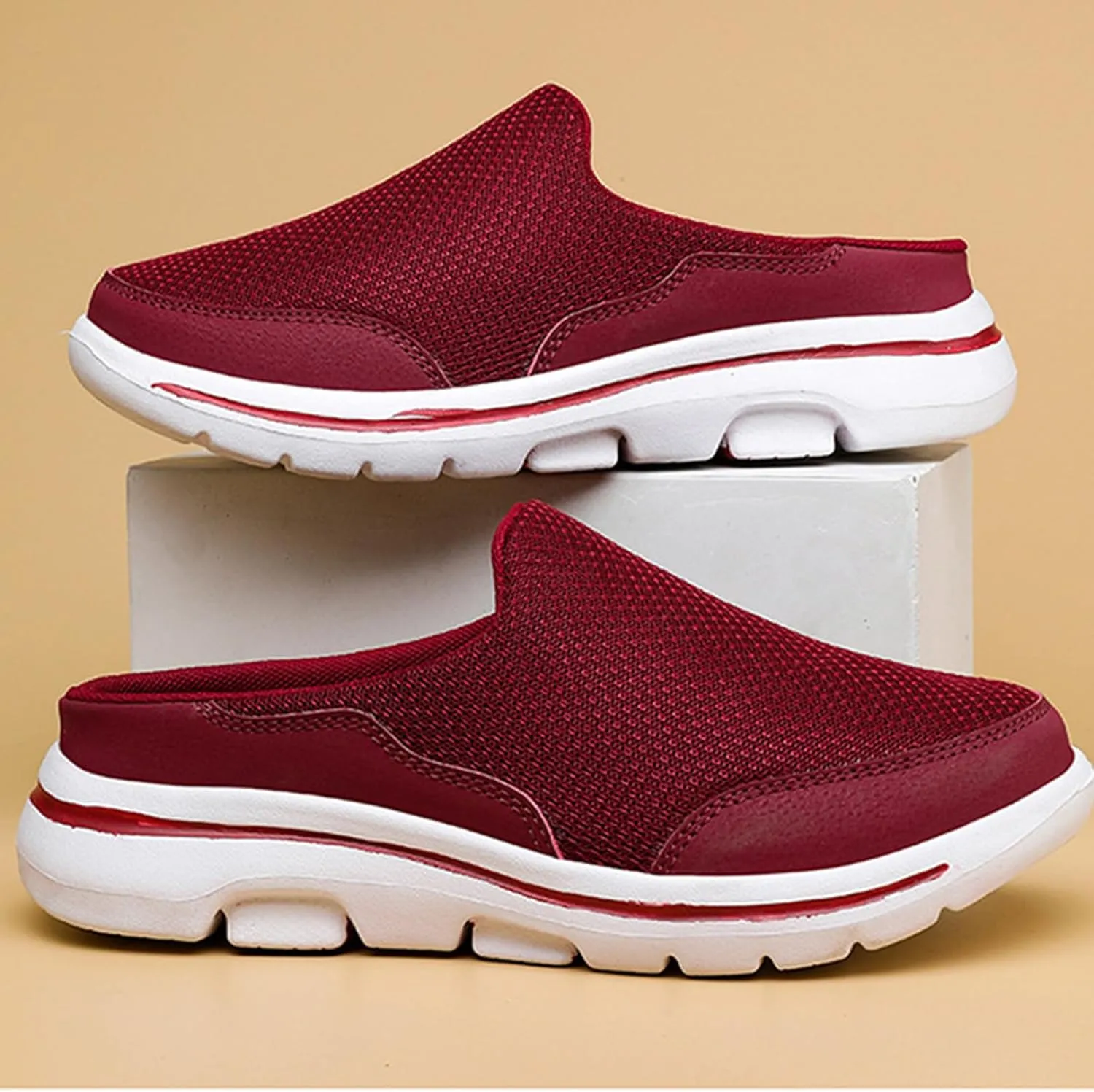 Women's Slip On Mules Casual Clog Comfort Slip-On Walking Mules Breathable Mesh Walking Mules Sneakers Open Back Slip On Shoes Breathable Slippers Closed Toe Slides