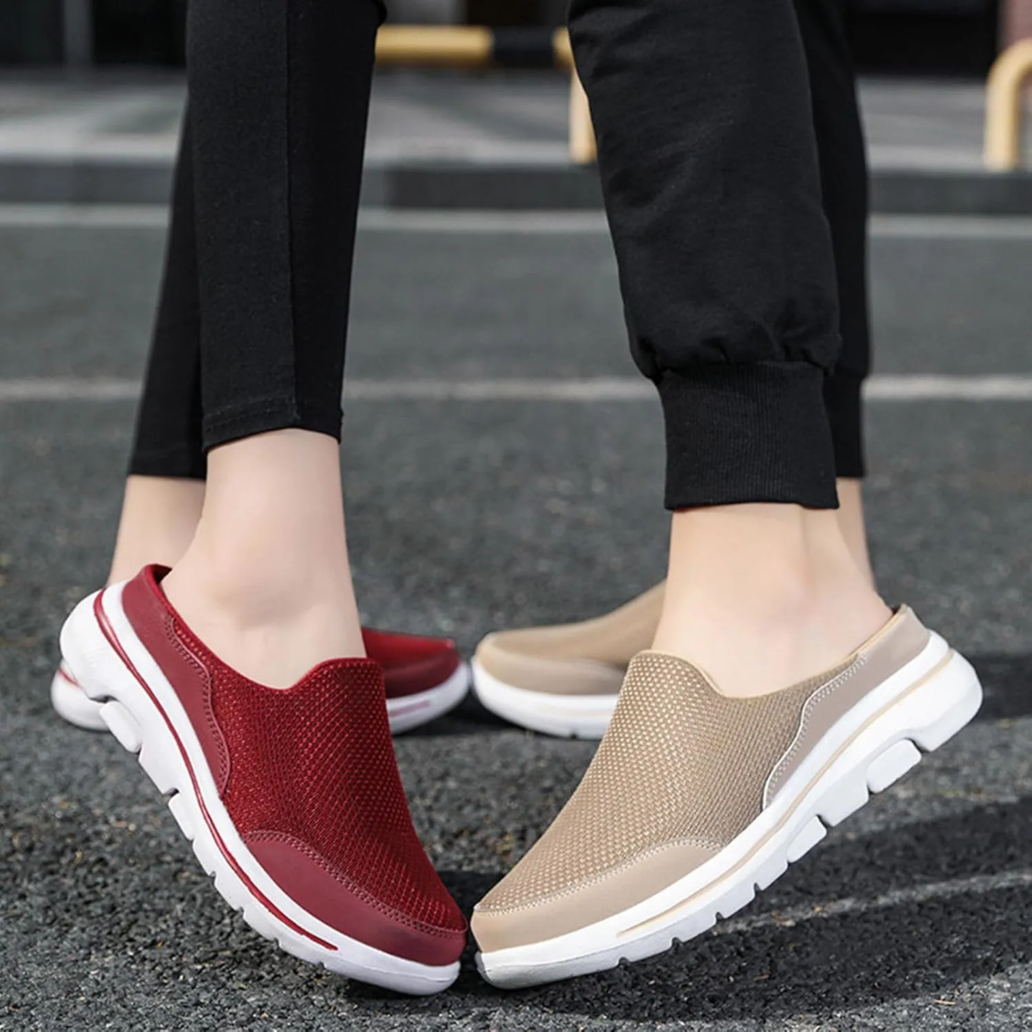 Women's Slip On Mules Casual Clog Comfort Slip-On Walking Mules Breathable Mesh Walking Mules Sneakers Open Back Slip On Shoes Breathable Slippers Closed Toe Slides