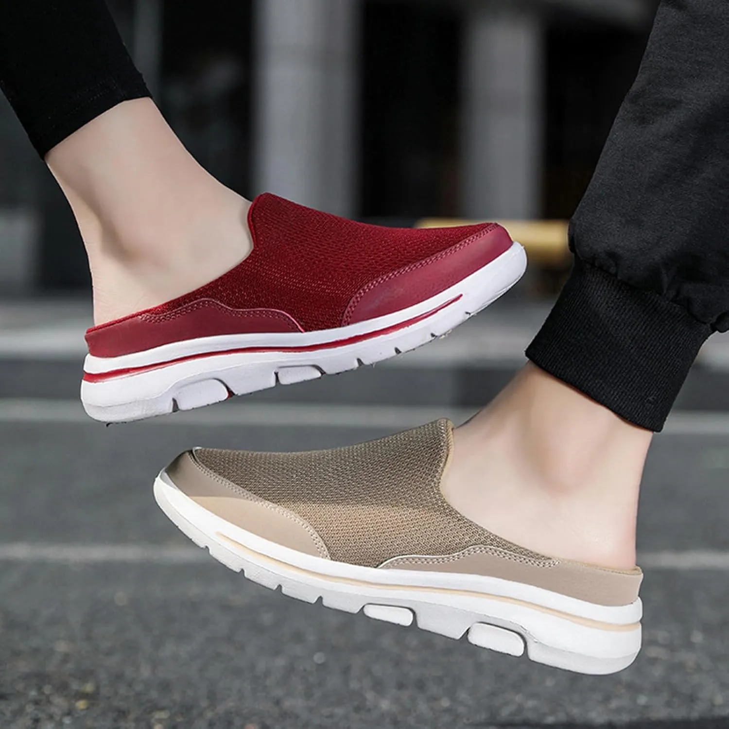 Women's Slip On Mules Casual Clog Comfort Slip-On Walking Mules Breathable Mesh Walking Mules Sneakers Open Back Slip On Shoes Breathable Slippers Closed Toe Slides