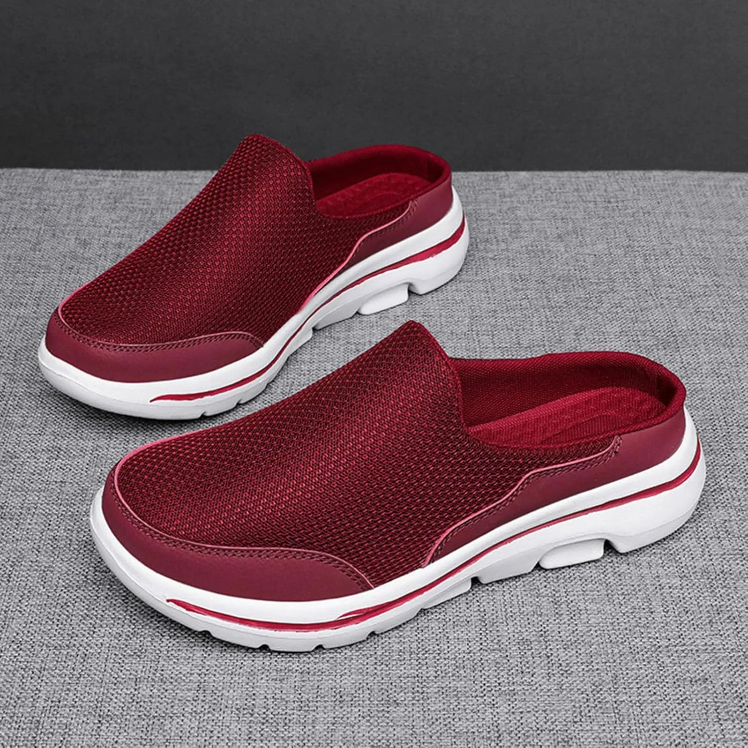 Women's Slip On Mules Casual Clog Comfort Slip-On Walking Mules Breathable Mesh Walking Mules Sneakers Open Back Slip On Shoes Breathable Slippers Closed Toe Slides