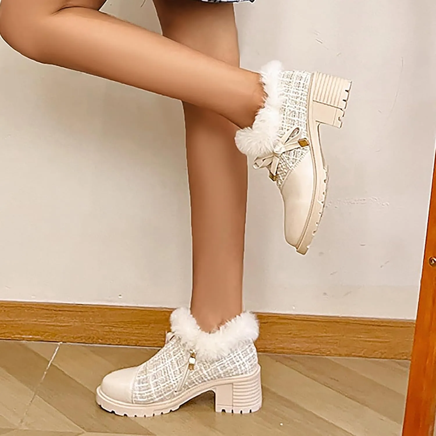 Women's Walking Boots 2023 and Winter European and Round Head Thick Heels with Rain Boots Heels Thick Sole