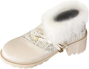 Women's Walking Boots 2023 and Winter European and Round Head Thick Heels with Rain Boots Heels Thick Sole