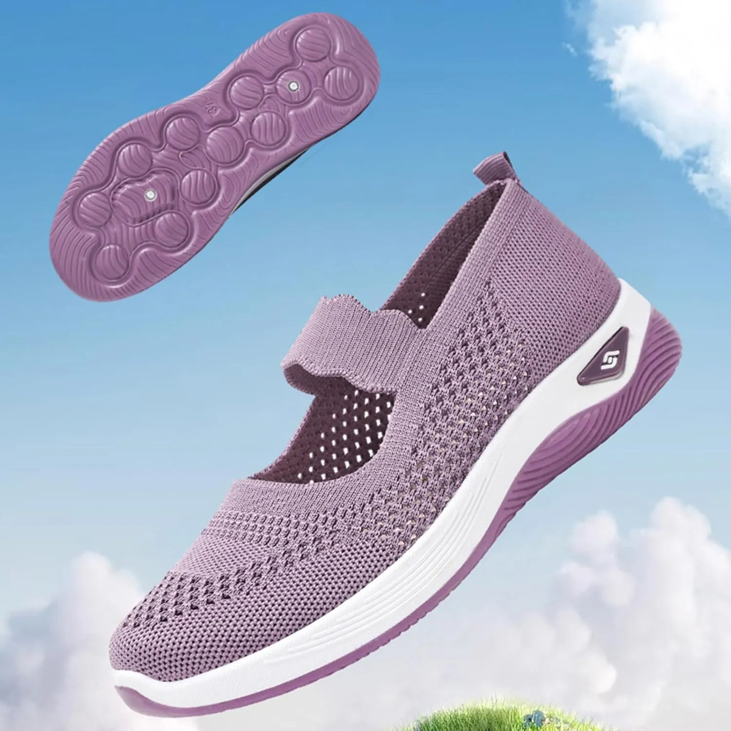 Women's Woven Orthopedic Breathable Soft Shoes Comfortable Walking Nurse Shoes Casual Diabetic Foam Shoe Go Walk Slip on Sneakers Lightweight Mesh Trainers Anti-Skid Sports Shoe with Arch Support