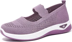 Women's Woven Orthopedic Breathable Soft Shoes Comfortable Walking Nurse Shoes Casual Diabetic Foam Shoe Go Walk Slip on Sneakers Lightweight Mesh Trainers Anti-Skid Sports Shoe with Arch Support