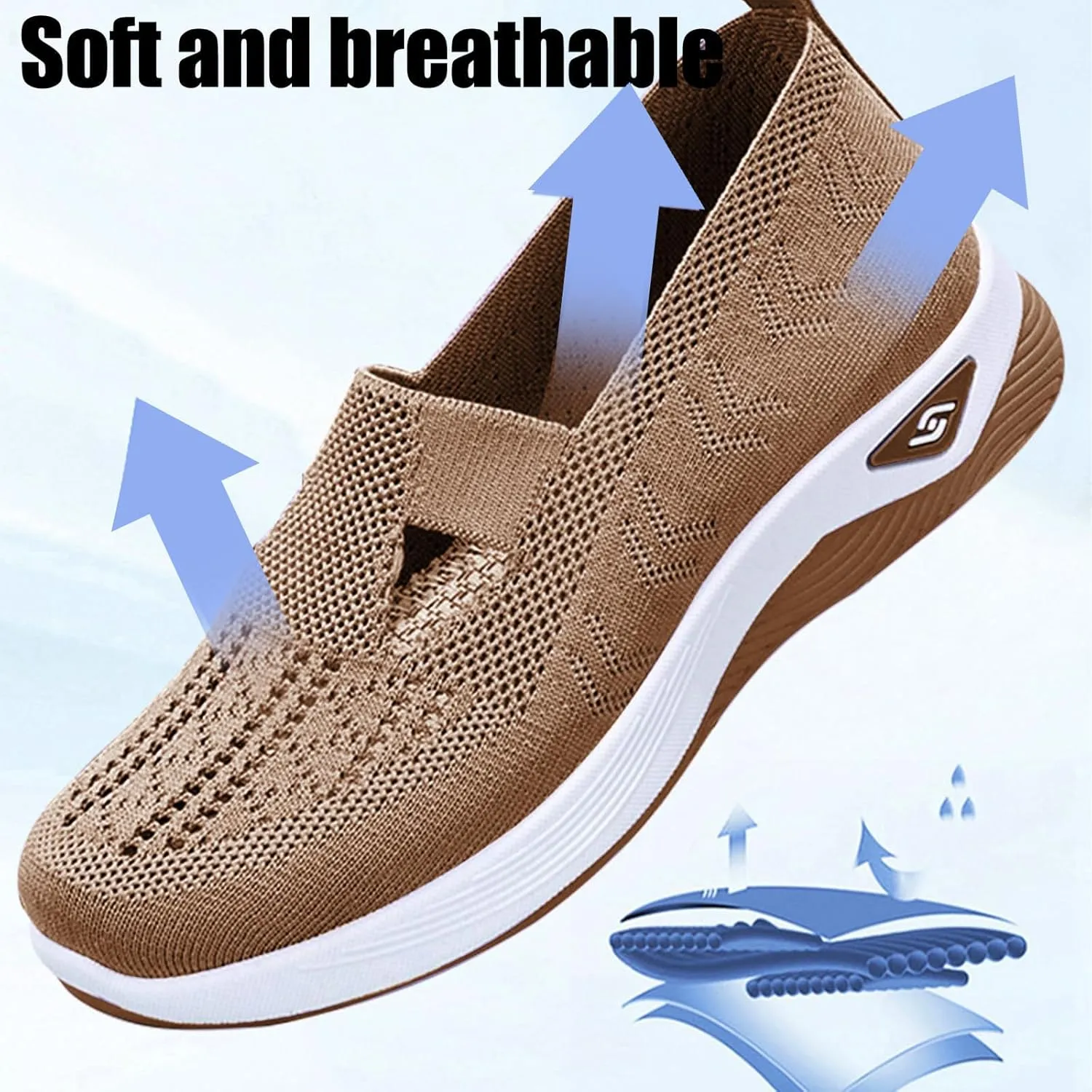 Women's Woven Orthopedic Shoes Breathable Lightweight Slip On Casual Shoes Soft Arch Support Walking Shoe Casual Air Cushion Athletic Sneakers Non-Slip Mesh Up Footwear