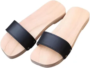 Wooden Geta Clogs Sandals Japanese Style Flip Flops Womans Platform Shoes, Anti-Skid Floral Mules Slippers Wooden Role Playing and Stage Performance Clogs (Color : Black, Size : EUR37)
