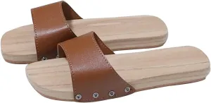Wooden Geta Clogs Sandals Japanese Style Flip Flops Womans Platform Shoes, Anti-Skid Floral Mules Slippers Wooden Role Playing and Stage Performance Clogs (Color : Brown, Size : EUR40)