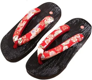 Wooden Japanese Sandals Geta Clog Sandals Wooden Geta Slippers Japanese Traditional Flip Flop for Boys Girls,Japanese Wooden Clog Sandals Kimono Flip Flops (Color : Style-2, Size : EUR41)