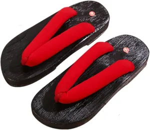Wooden Japanese Sandals Geta Clog Sandals Wooden Geta Slippers Japanese Traditional Flip Flop for Boys Girls,Japanese Wooden Clog Sandals Kimono Flip Flops (Color : Style-2, Size : EUR41)