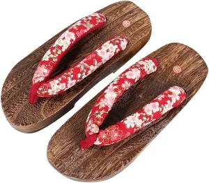 Wooden Japanese Sandals Geta Clog Sandals Wooden Geta Slippers Japanese Traditional Flip Flop for Boys Girls,Japanese Wooden Clog Sandals Kimono Flip Flops (Color : Style-2, Size : EUR41)