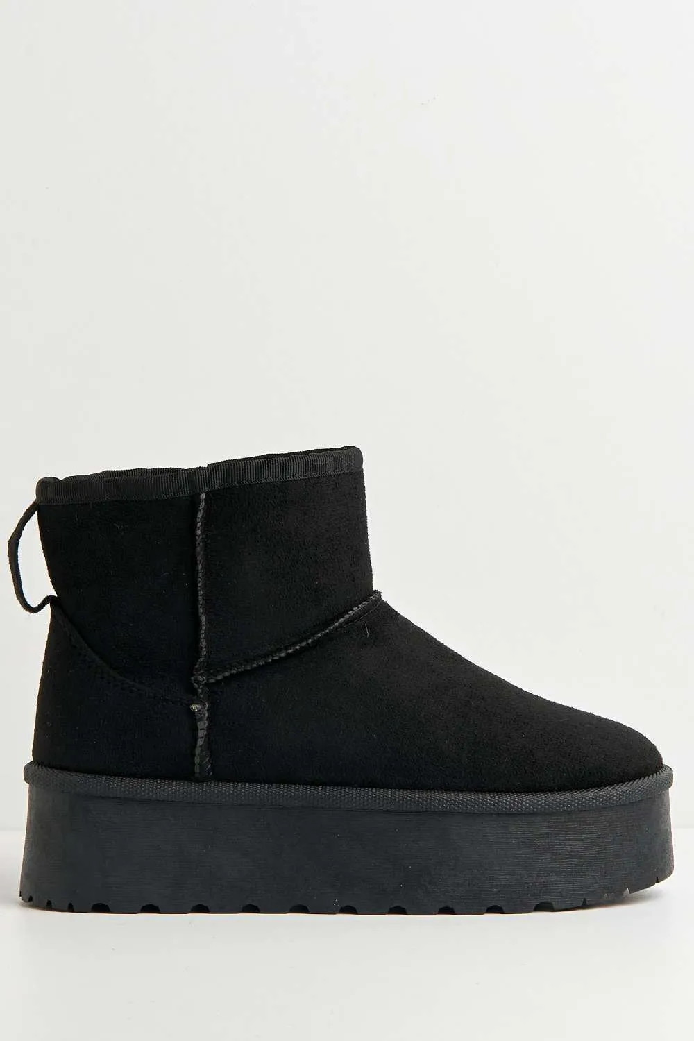 Yulla Flatform Faux Fur Lining Flatform Ankle Boots in Black