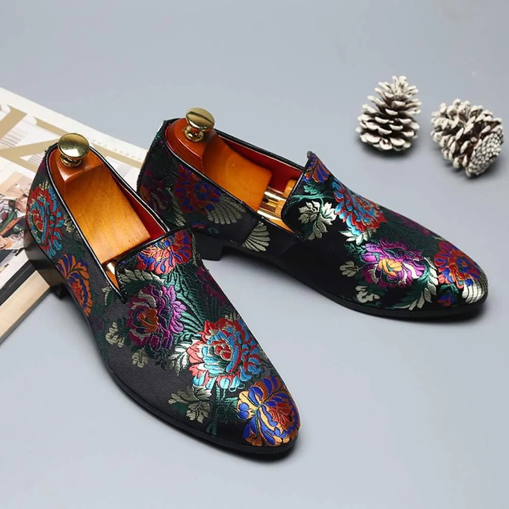 YYQL Men's Luxury Penny Loafers Shoes Embroidery Canvas Velvet Smoking Slippers Fashion Suede Walking Shoes Size 7-12.5