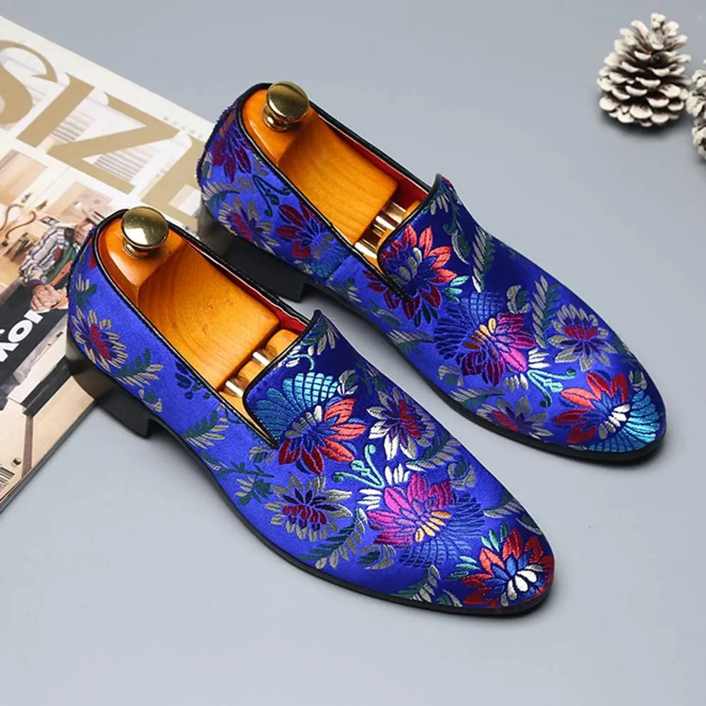 YYQL Men's Luxury Penny Loafers Shoes Embroidery Canvas Velvet Smoking Slippers Fashion Suede Walking Shoes Size 7-12.5