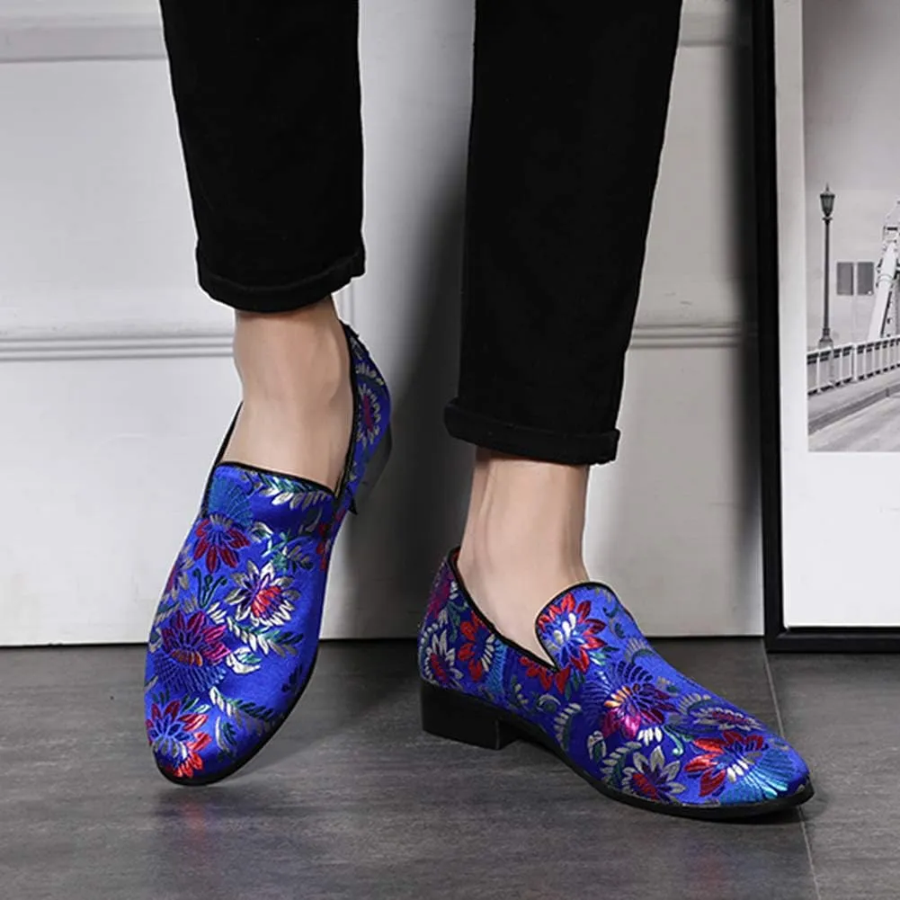 YYQL Men's Luxury Penny Loafers Shoes Embroidery Canvas Velvet Smoking Slippers Fashion Suede Walking Shoes Size 7-12.5