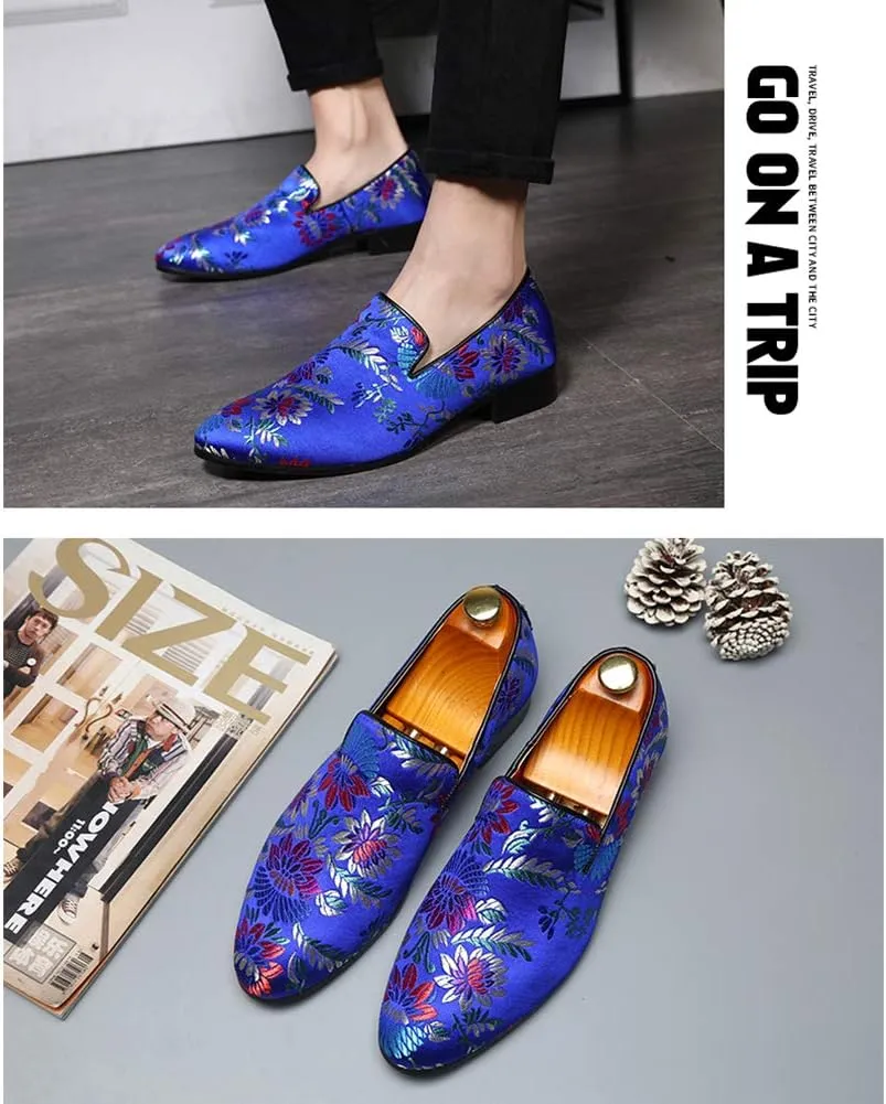 YYQL Men's Luxury Penny Loafers Shoes Embroidery Canvas Velvet Smoking Slippers Fashion Suede Walking Shoes Size 7-12.5