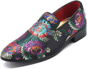 YYQL Men's Luxury Penny Loafers Shoes Embroidery Canvas Velvet Smoking Slippers Fashion Suede Walking Shoes Size 7-12.5