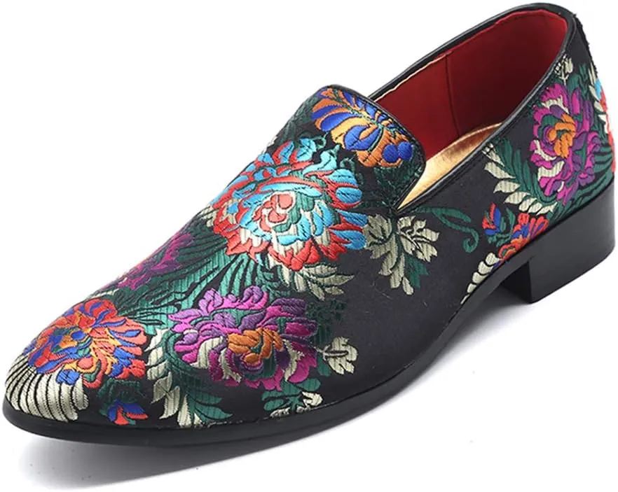 YYQL Men's Luxury Penny Loafers Shoes Embroidery Canvas Velvet Smoking Slippers Fashion Suede Walking Shoes Size 7-12.5