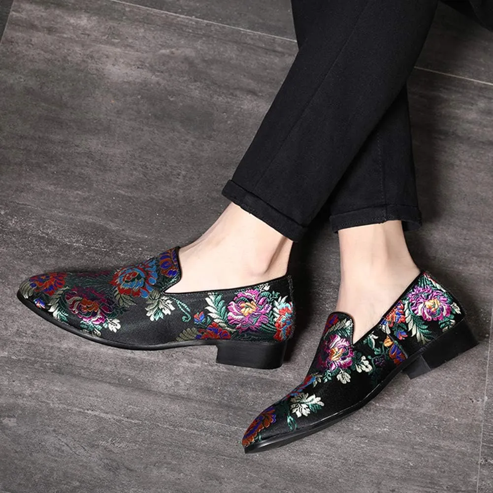 YYQL Men's Luxury Penny Loafers Shoes Embroidery Canvas Velvet Smoking Slippers Fashion Suede Walking Shoes Size 7-12.5