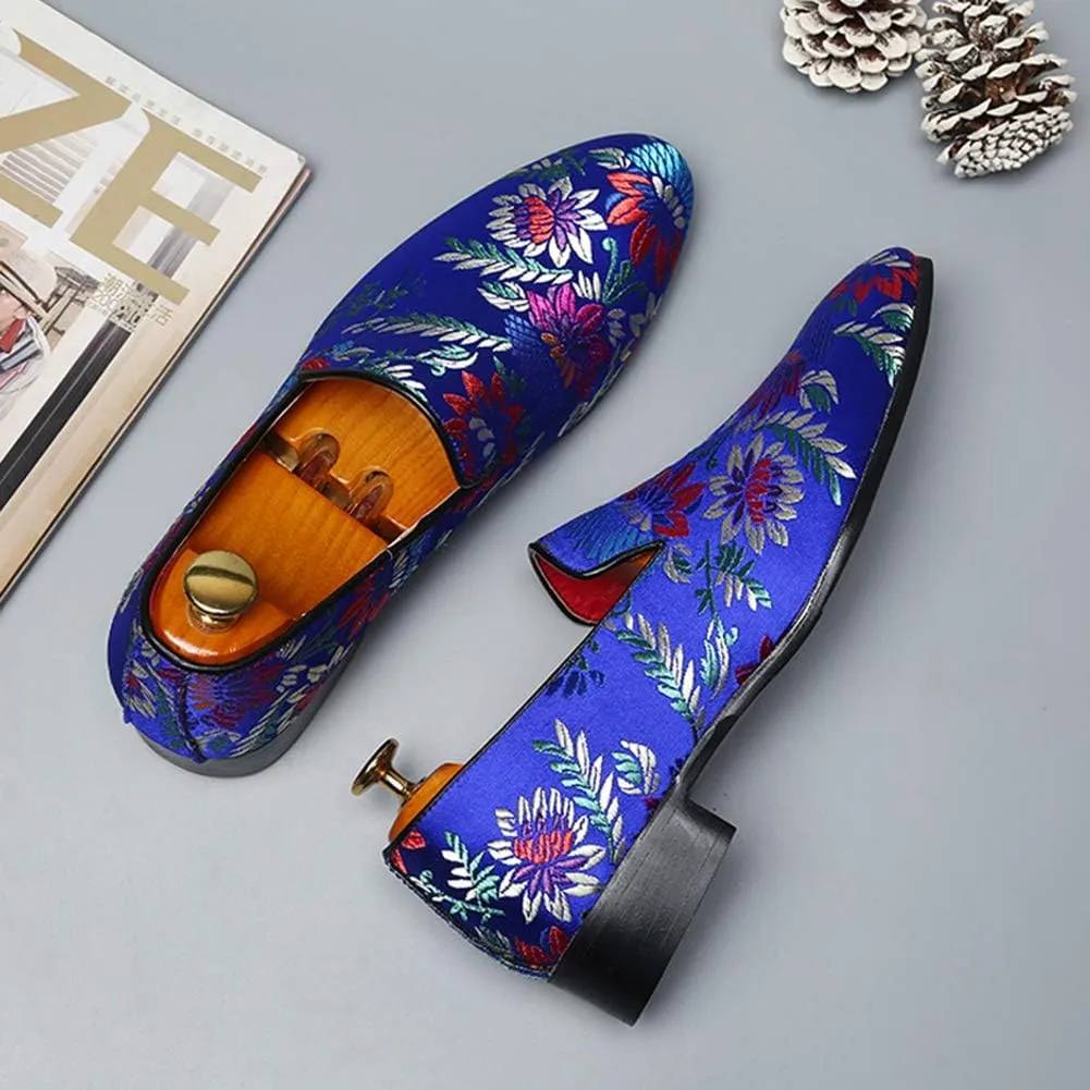 YYQL Men's Luxury Penny Loafers Shoes Embroidery Canvas Velvet Smoking Slippers Fashion Suede Walking Shoes Size 7-12.5