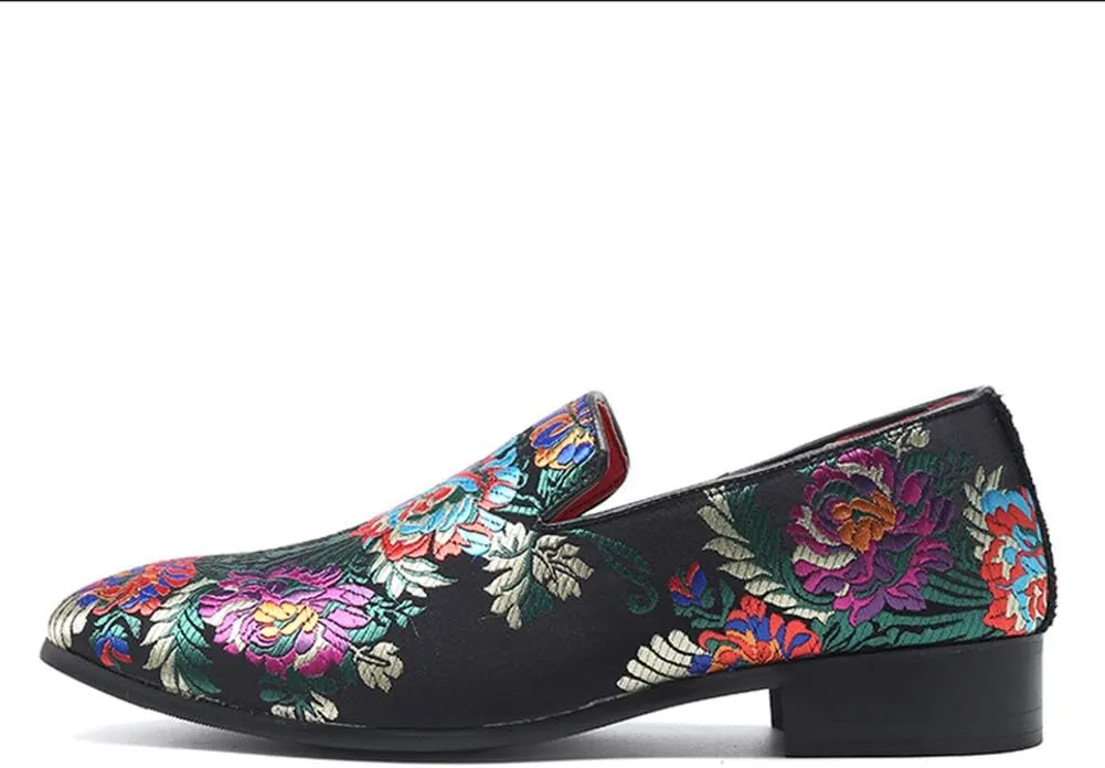 YYQL Men's Luxury Penny Loafers Shoes Embroidery Canvas Velvet Smoking Slippers Fashion Suede Walking Shoes Size 7-12.5