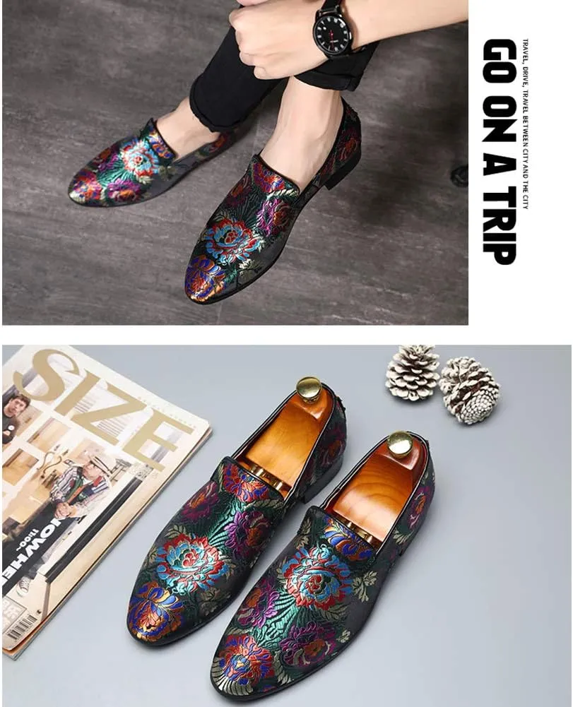 YYQL Men's Luxury Penny Loafers Shoes Embroidery Canvas Velvet Smoking Slippers Fashion Suede Walking Shoes Size 7-12.5