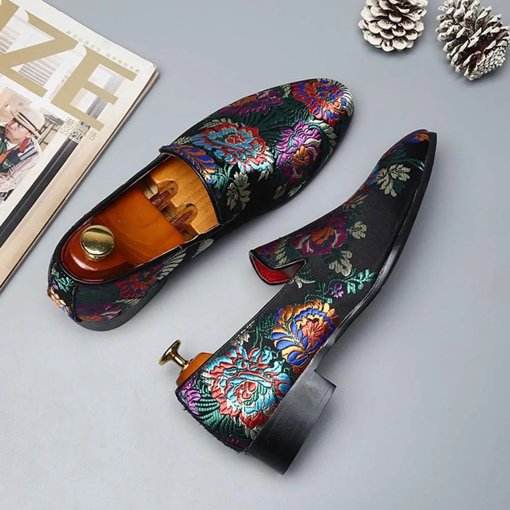 YYQL Men's Luxury Penny Loafers Shoes Embroidery Canvas Velvet Smoking Slippers Fashion Suede Walking Shoes Size 7-12.5